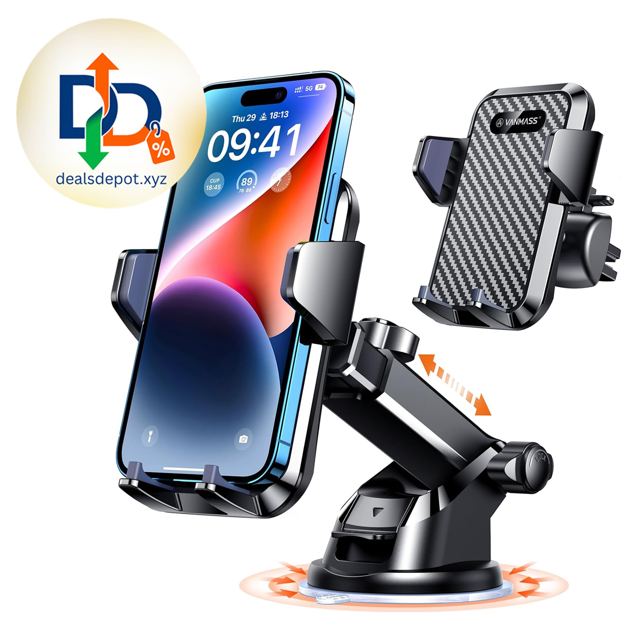 VANMASS【85+LBS Strongest Suction & Military-Grade Ultimate Car Phone Mount【Patent Safety Certs】 Cell Phone Holder for Dash Windshield Vent for iPhone 18 17 Pro Max Automobile Interior Sets, Ink Black
