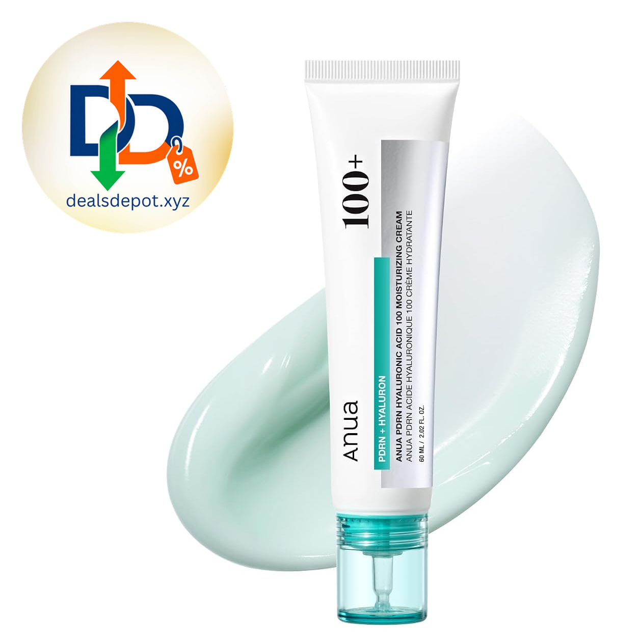 ANUA PDRN Hyaluronic Acid 100 Moisturizing Cream, 2.02 fl oz Lightweight, Non-Greasy Hydrating Face Moisturizer with Salmon DNA for Glass Skin, Korean Skincare