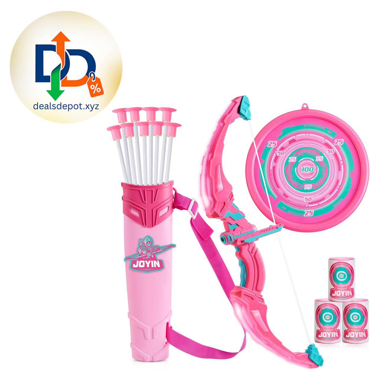 JOYIN Pink Bow and Arrow Set for Girls, LED Light Up Archery Toy Set with 9 Suction Cup Arrows, Target & Arrow Case, Christmas Indoor Outdoor Activity Toy for Kids Girls Ages 3-12