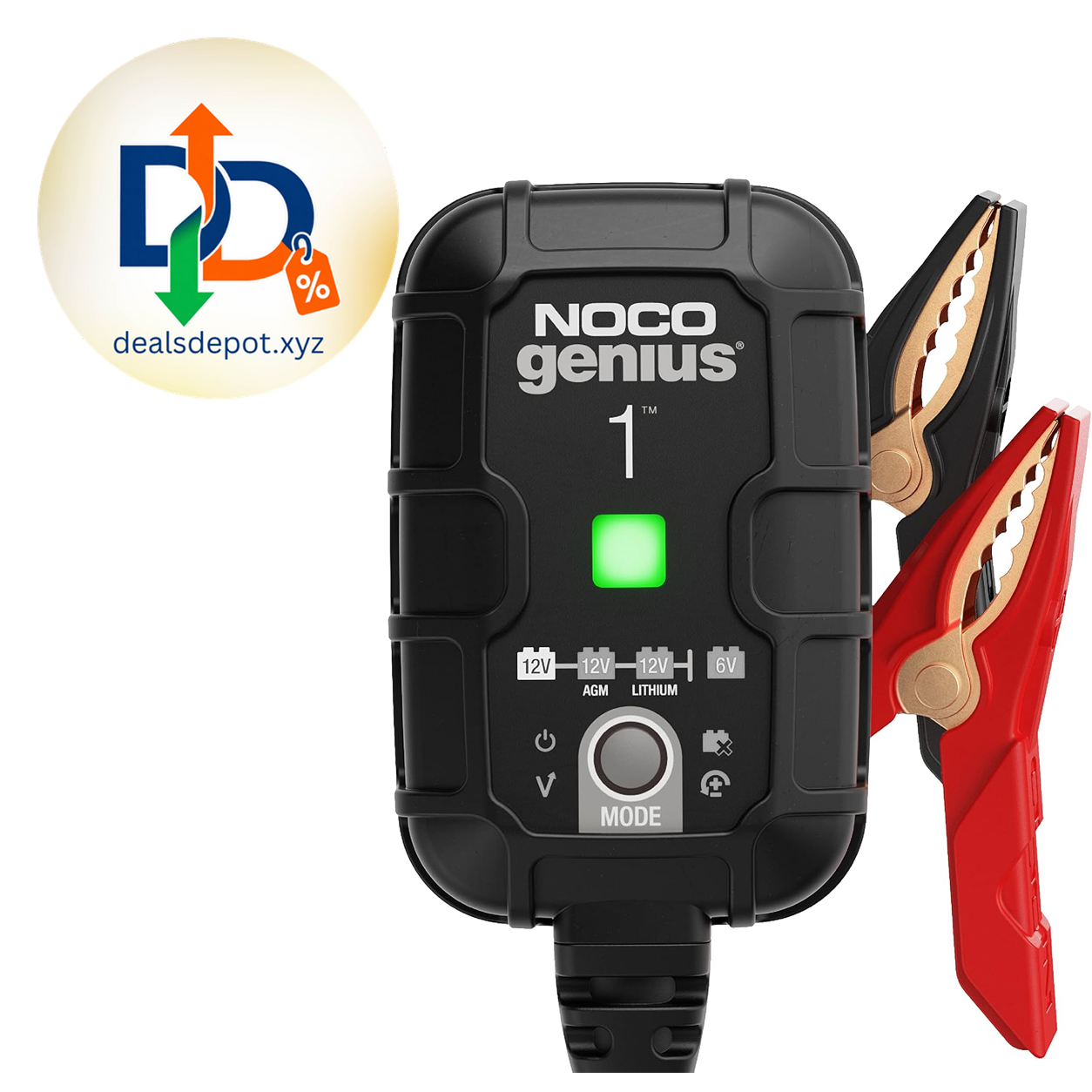 NOCO GENIUS1 1A 6/12V Smart Battery Charger, Trickle Charger & Maintainer Overcharge Protection, Desulfator, Temperature Compensation, Force Mode, For Lead-Acid (Wet, Gel, AGM) & Lithium (LiFePO4)
