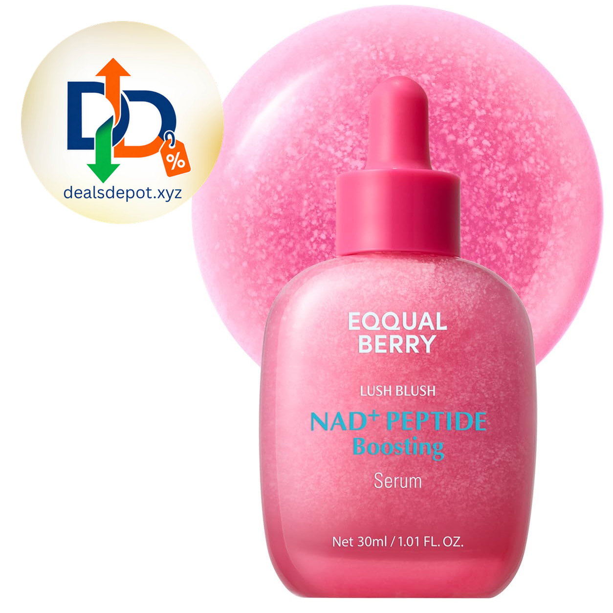 EQQUALBERRY NAD+ Peptide Boosting Serum | 14 Peptide Serum for Face, Neck & Body | Vegan Collagen & Pink Serum for Anti-Aging, Firming & Lifting | Korean Skincare (1.01 oz / 30ml)