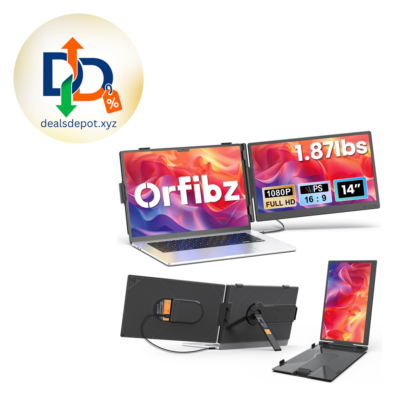Laptop Screen Extender 1.87lbs Ultra-Portable & Ultra Slim, 14.2" FHD 1080P Dual Portable Monitor for 14"-17.3" Laptop, Plug & Play Travel Monitor Extender Compatible with Wins/Mac/Chrome/Android