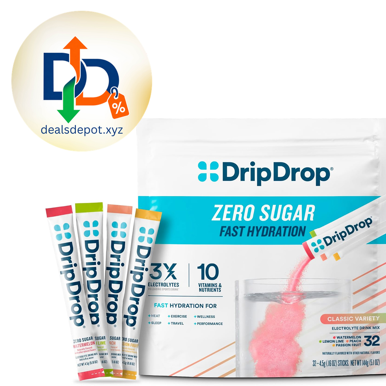 DripDrop Sugar-Free Electrolyte Packets – 32 Count