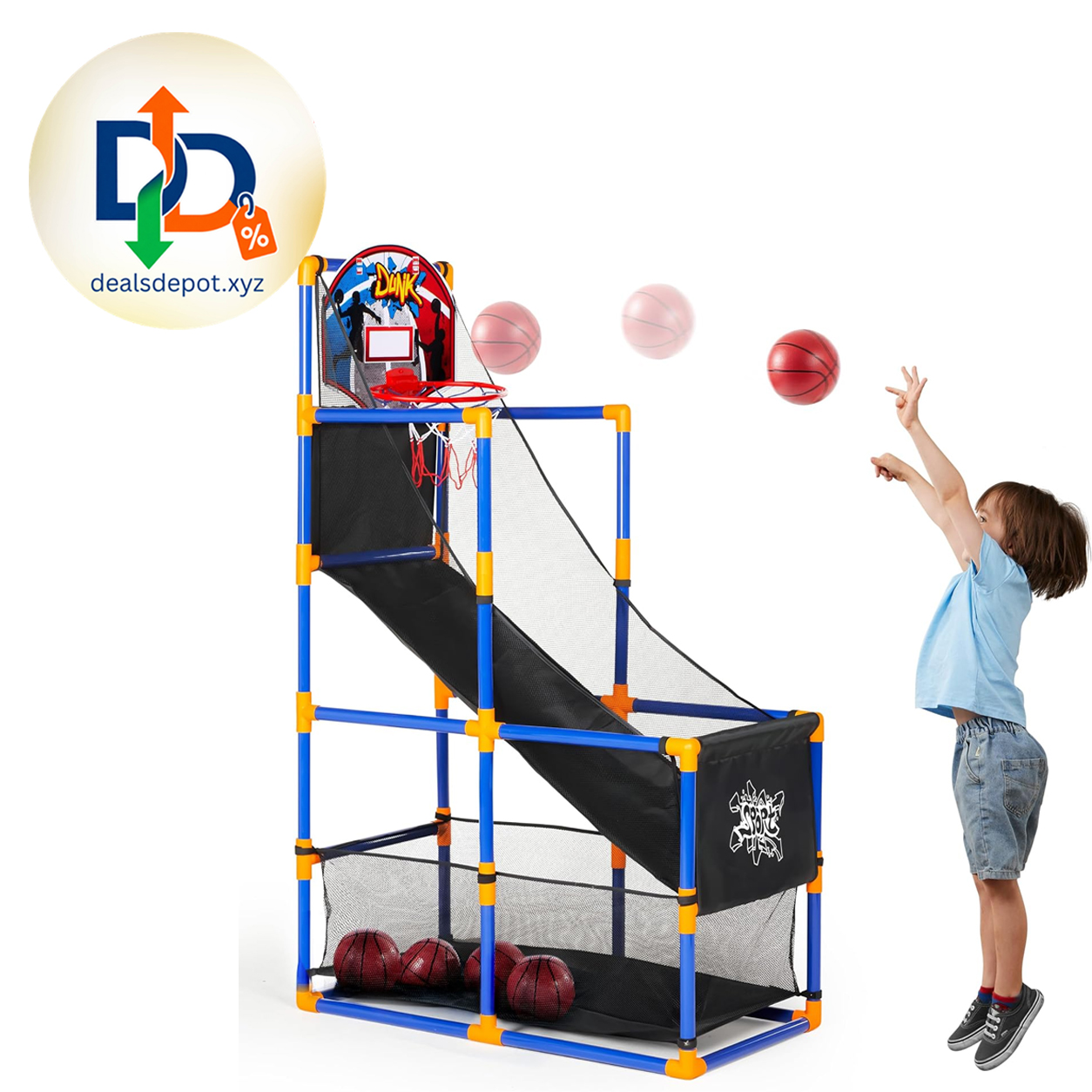 JOYIN Arcade Basketball Game Set with 4 Balls and Hoop for Kids 3+ Years Old Indoor Outdoor Sport Play - Easy Set Up - Air Pump Included - Ideal for Competition
