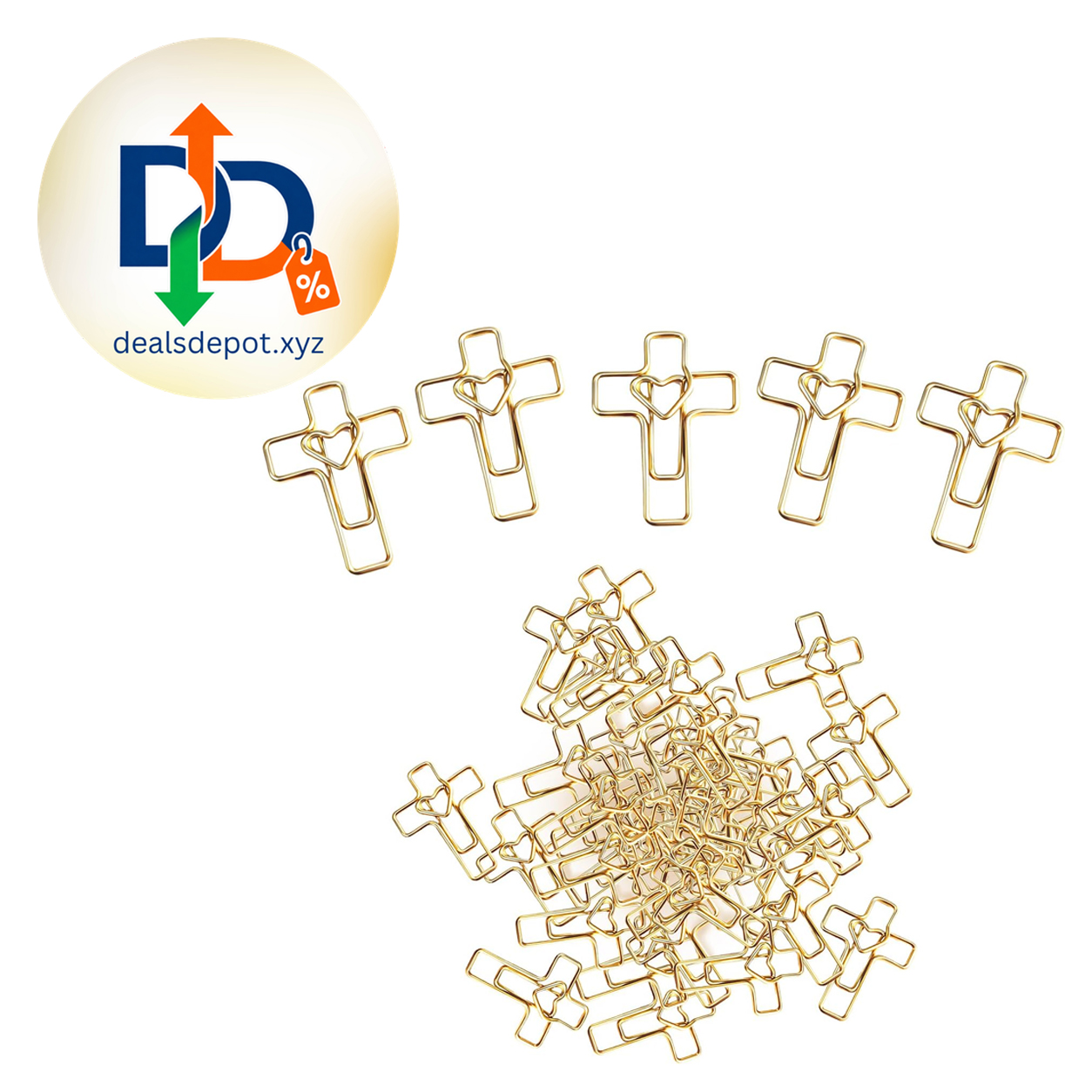 50PCS Gold Heart Cross Paper Clips