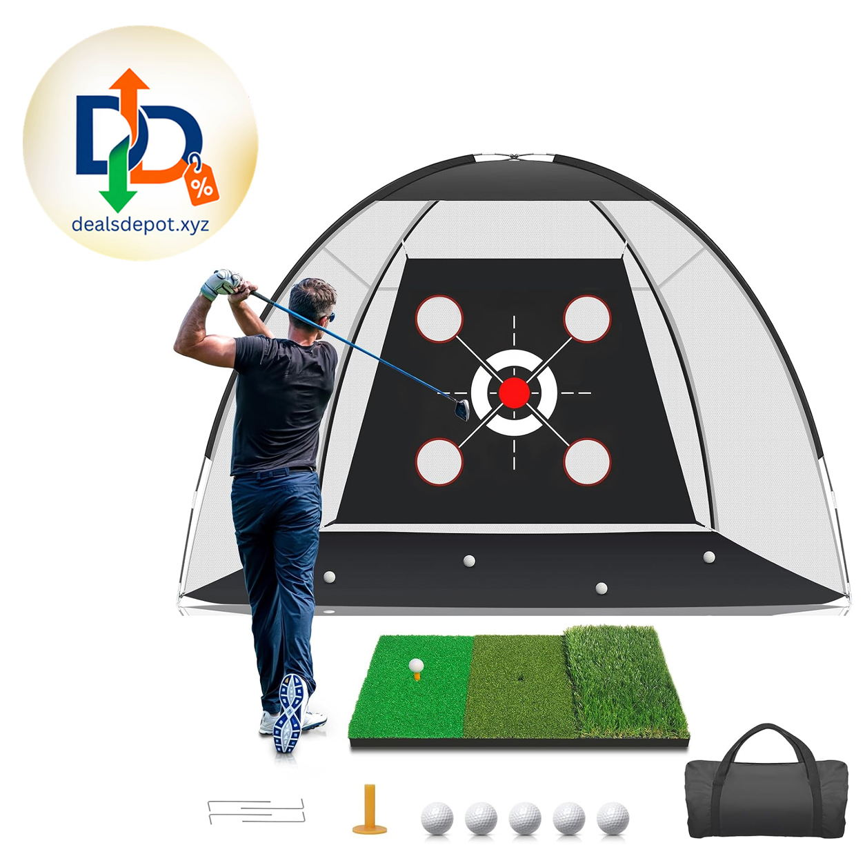 Golf Net with Practice Mat,Golf Hitting Aid Nets 10x7FT for Backyard Driving Chipping Training Swing with Target Mat Balls for Outdoor Indoor，Gifts for Men Dad Him and Golfer