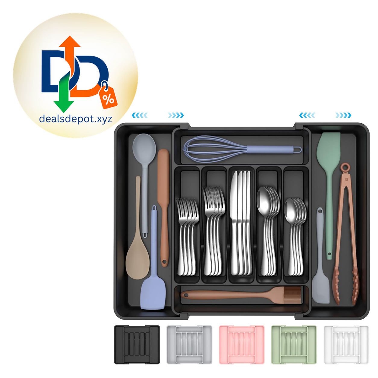 Ukeetap Extra Large Expandable Silverware Organizer, Flatware Tray, Black BPA-Free Food-Safe Kitchen Utensil Cutlery Drawer Organizer, Adjustable Silverware Holder for Spoons Forks Knives