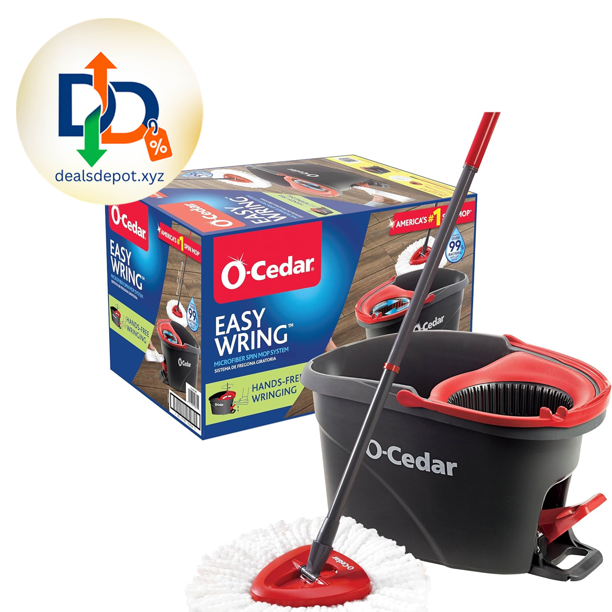 O-Cedar EasyWring Microfiber Spin Mop, Bucket Floor Cleaning System, Red, Gray, Standard