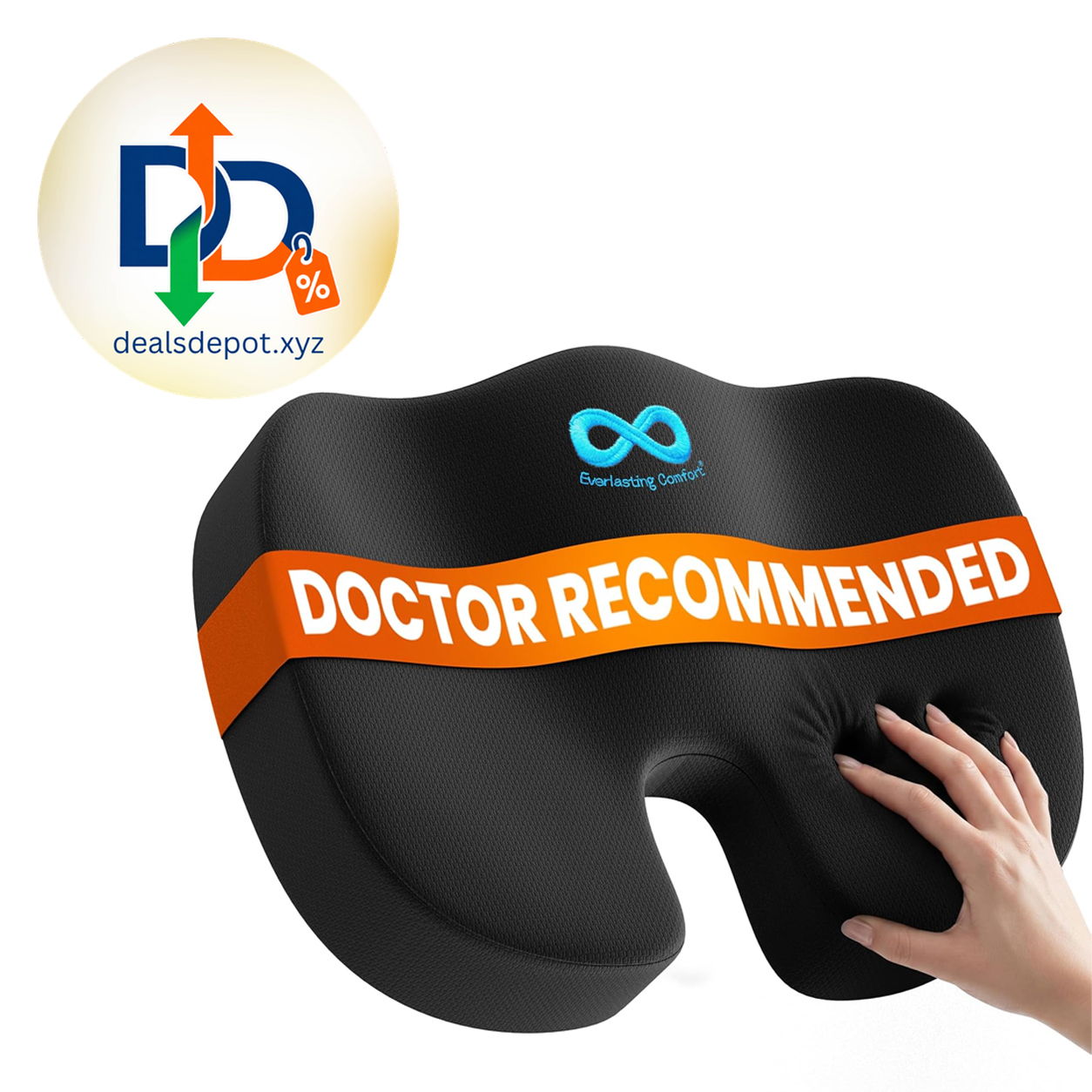 Everlasting Comfort Doctor Recommended Memory Foam Seat Cushion for Office Chairs & Car - Ergonomic Office Desk Accessories - Cushions for Tailbone Pain Relief, Sciatica (Black, Large)