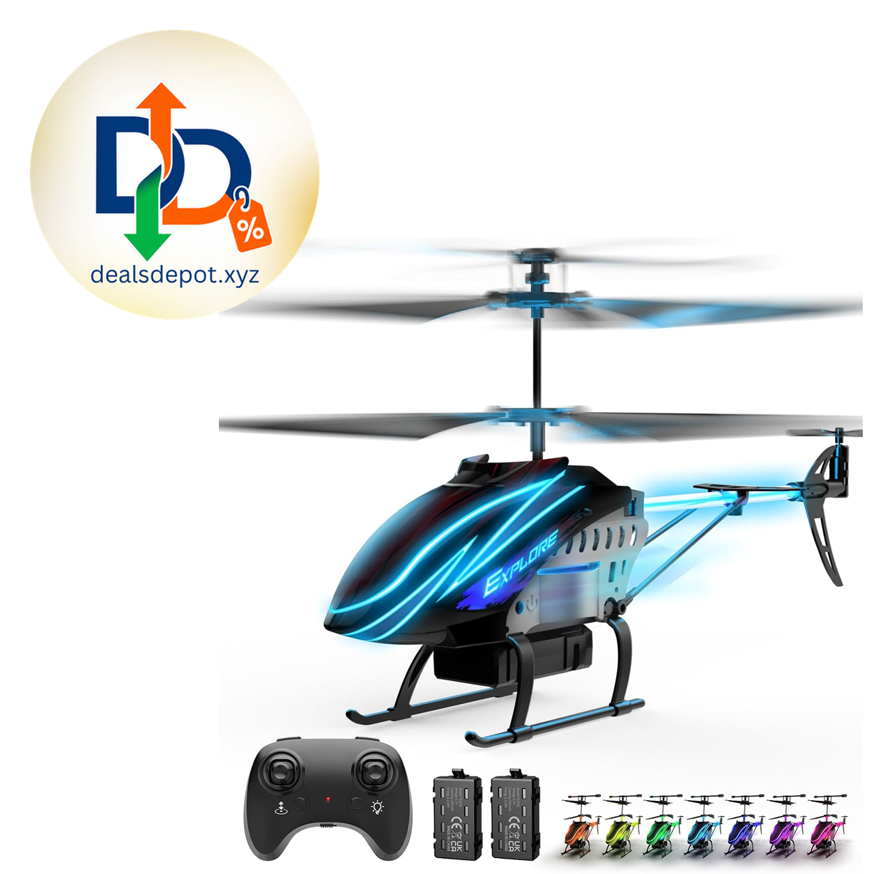 BUSSGO RC Helicopter, Remote Control Helicopter for Kids with 30Mins Flight(2 Batteries), 7+1 LED Light Modes, Altitude Hold, RC Toys for Boys Girls