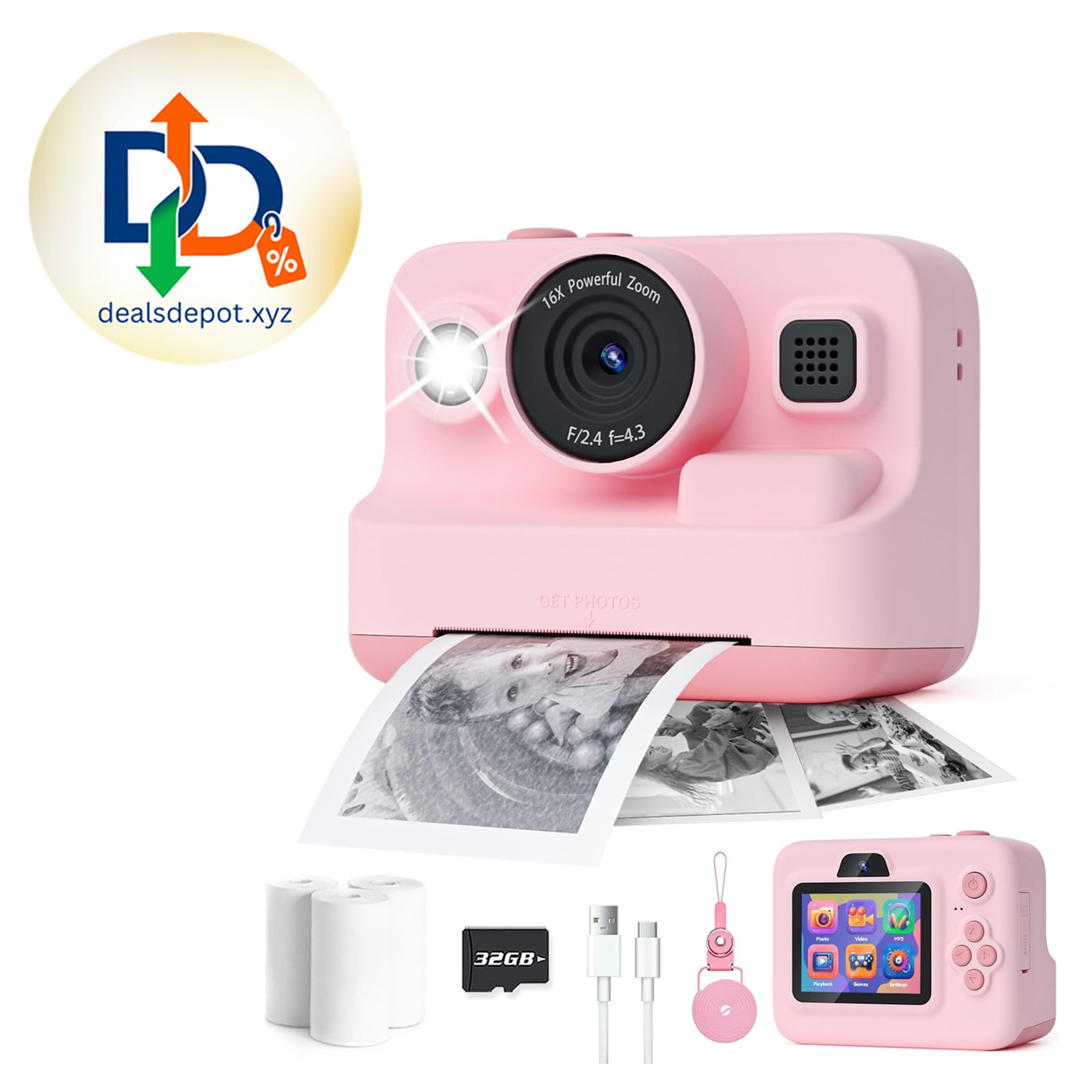 Dylanto Kids Camera Instant Print,1080P Kids Instant Cameras that Print Photos,Christmas Birthday Gifts for Girls Age 3-12,Portable Toy for 3 4 5 6 7 8 9 10 Year Old Girls Boys Pink