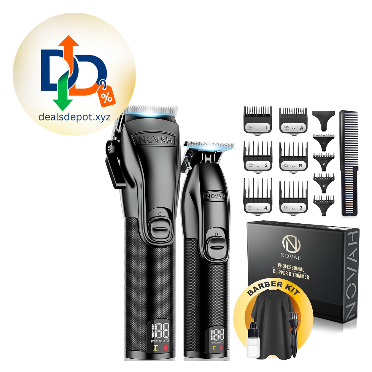 Novah® Professional Hair Clippers for Men, Professional Barber Clippers and Trimmer Set, Mens Cordless Hair Clipper for Barbers Haircut Kit Fade