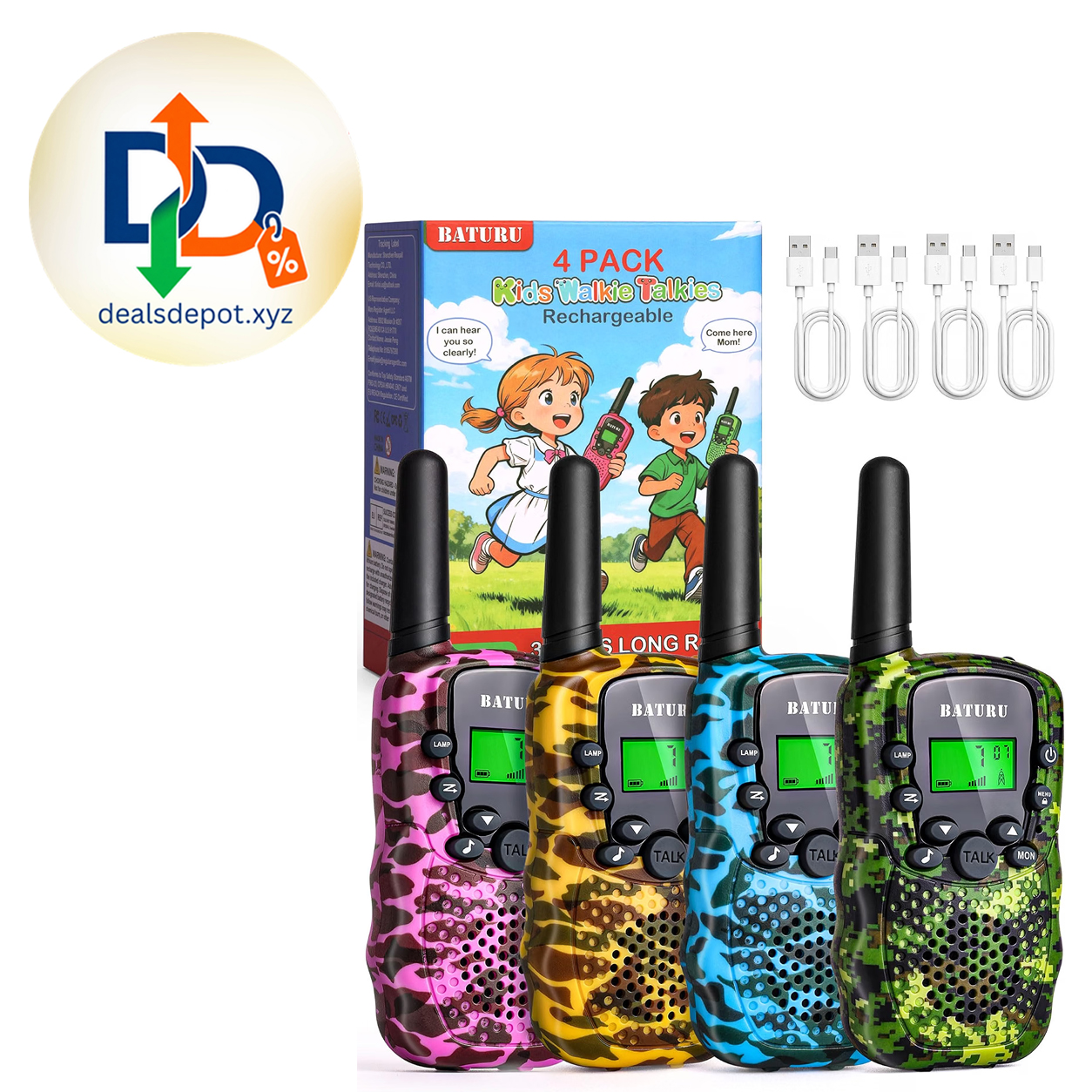 Kids Walkie Talkies – 4 Pack, 3-Mile Range