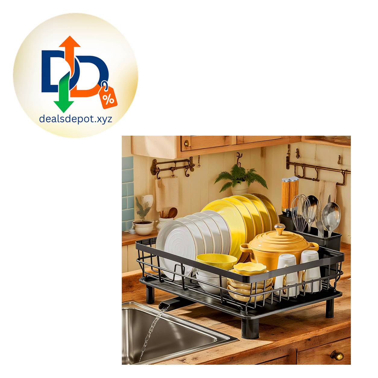 Dish Drying Rack with Drainboard – Black