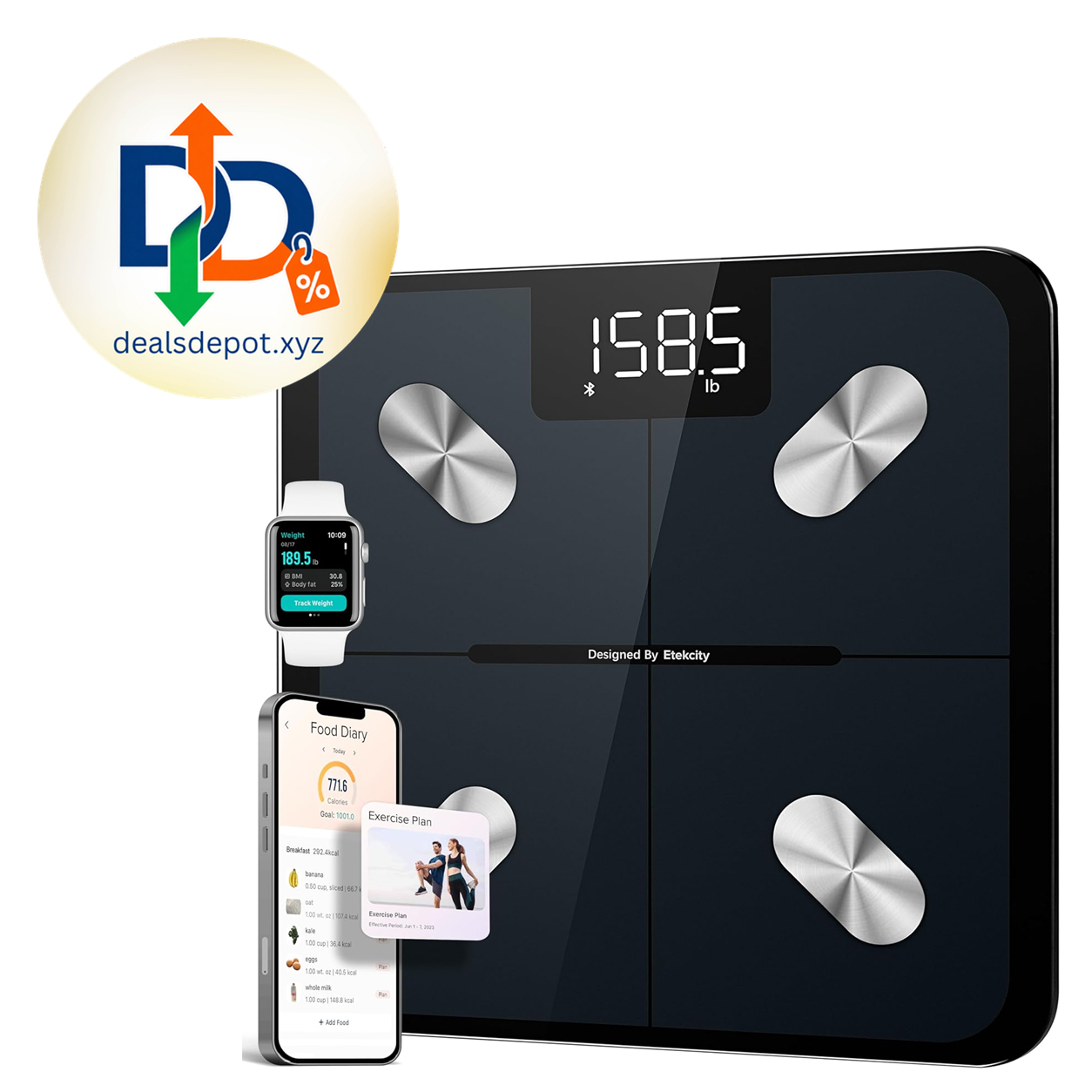 Etekcity Smart Scale for Body Weight, Body Fat and BMI, FSA Eligible HSA Eligible, Bathroom Scale with Muscle Mass, Accurate Measurements, Bluetooth App Sync, LED Display and Tempered Glass