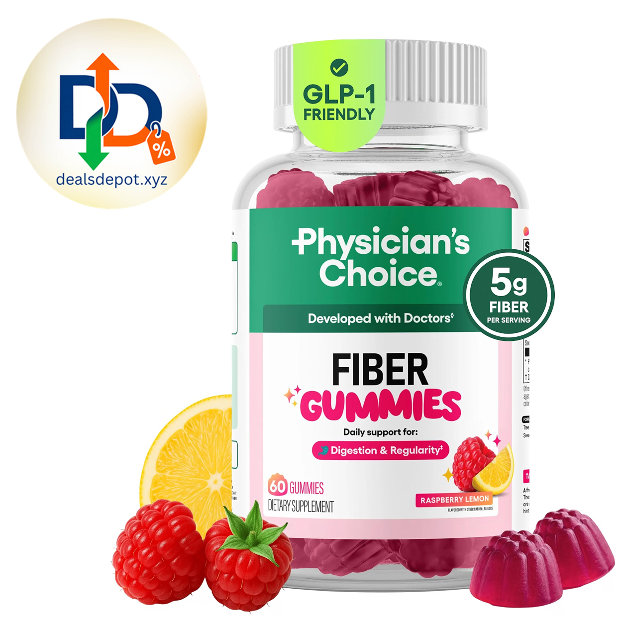Physician’s Choice Fiber Gummies – Raspberry Lemon, 60 Count