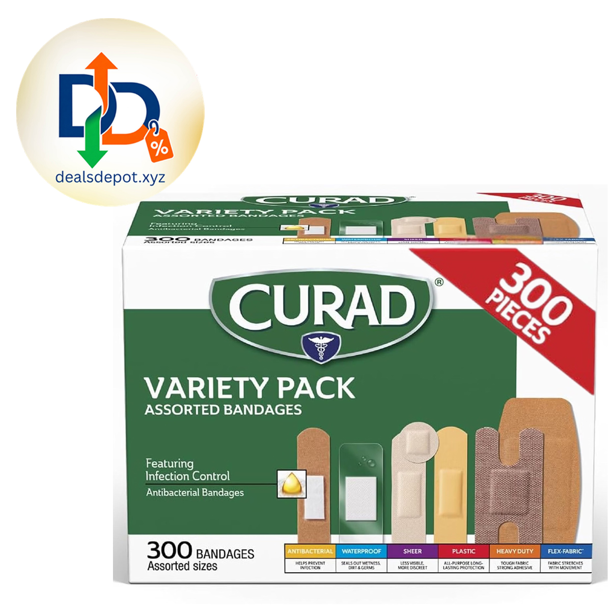 CURAD Assorted Bandages Variety Pack – 300 Count