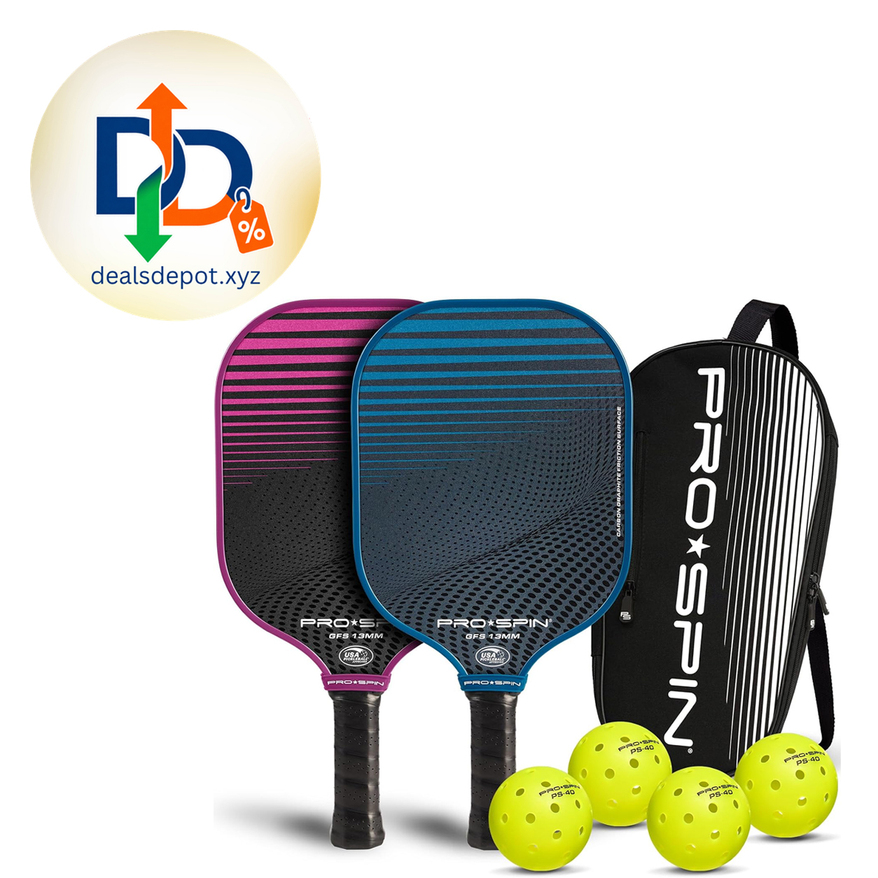 PRO-SPIN Carbon Fiber Pickleball Paddles Set of 2 | Lightweight Pickleball Set with Indoor/Outdoor Balls and Bag – Durable Pickle Ball Paddle Gift for Men, Women & Families