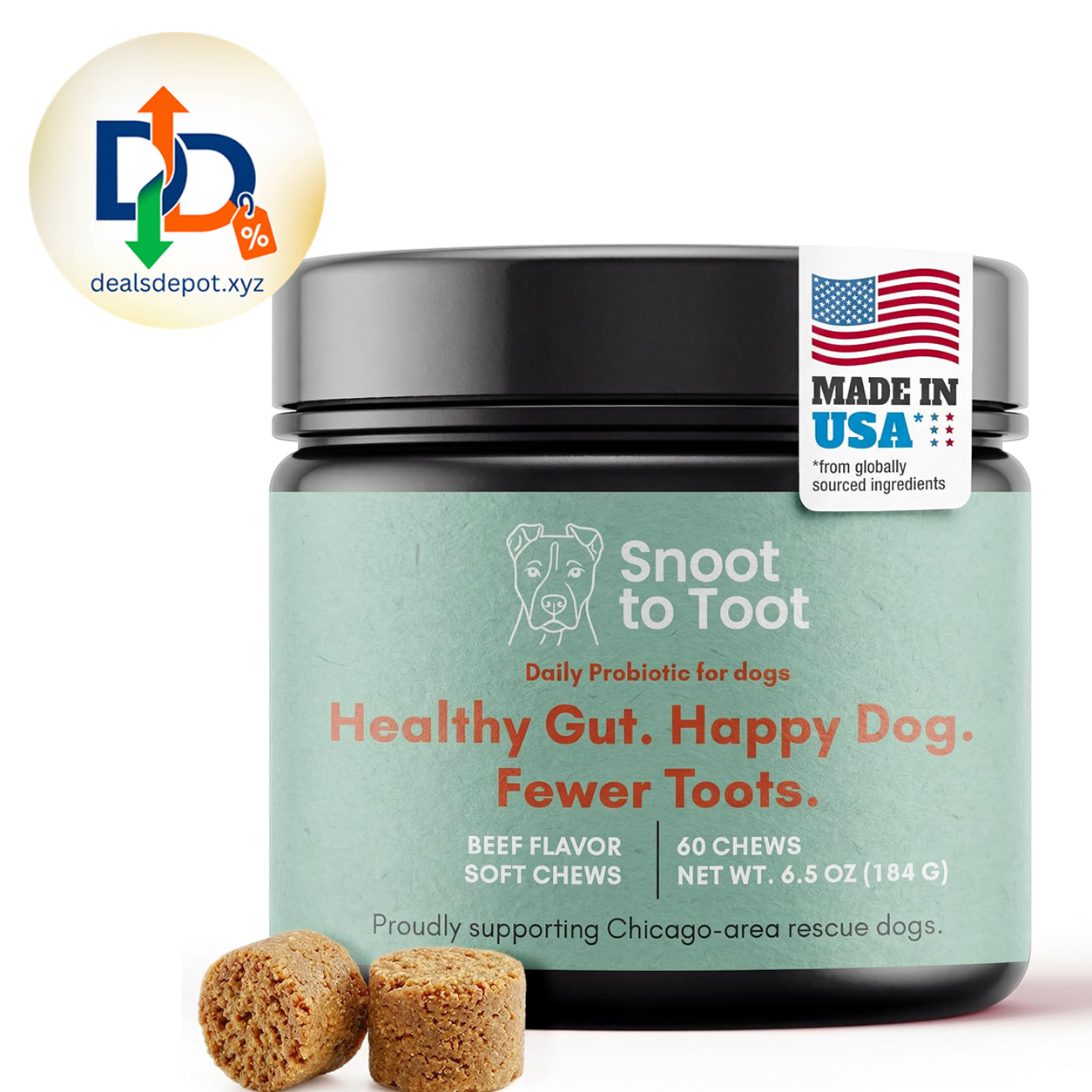 Dog Probiotics with Prebiotics, Digestive Enzymes, Pumpkin Fiber & Colostrum, Daily Gut Health Support for Diarrhea, Gas & Bloating, Six-Strain Probiotic Blend, 60 Beef Flavor Chews