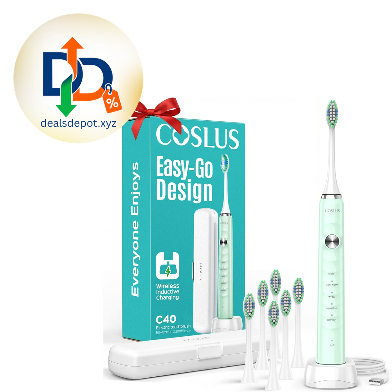 COSLUS C40 Sonic Electric Toothbrush – 5 Modes & 6 Brush Heads