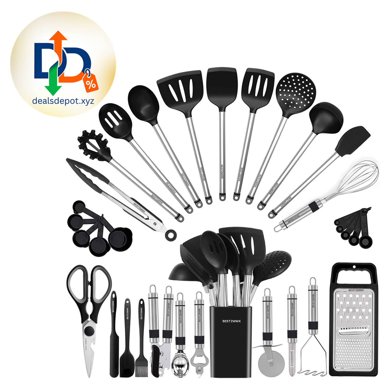 Kitchen Utensil Set-Silicone Cooking Utensils-33 Kitchen Gadgets & Spoons for Nonstick Cookware-Silicone and Stainless Steel Spatula Set-Best Kitchen Tools, Useful Pots and Pans Accessories