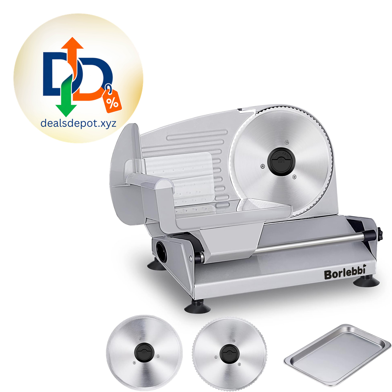 Meat Slicer, 200W Electric Food Slicer with 2 Removable 7.5" Blades 200W Motor, 2 Removable 7.5" Stainless Steel Blades, Stainless Steel Tray, Child Lock, 0-15 mm Adjustable Thickness