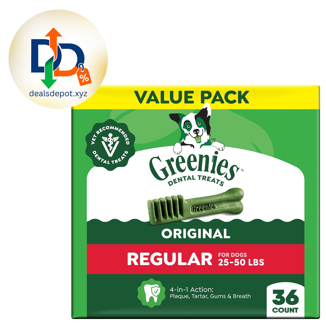 Greenies Regular Dental Dog Treats, Original Chicken Flavor, 36 Count Veterinarian-recommended, supports oral health & freshens breath, clean to gumline, for dogs 25-50 lbs, chicken flavor