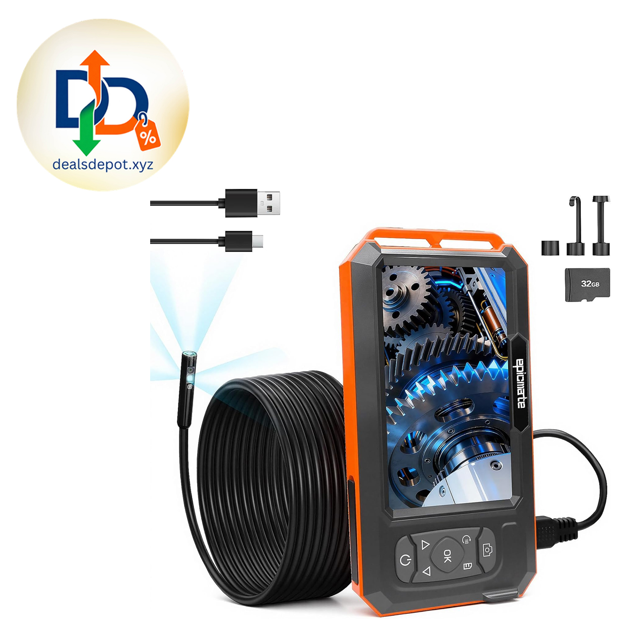 Endoscope Camera with Light, Inspection Camera for Sewer Pipe Automotive 5" IPS Screen 1080P HD Borescope with 16.4FT Semi-Rigid Snake Cable, 32GB Card IP67 Waterproof Drain Camera with Triple Lens