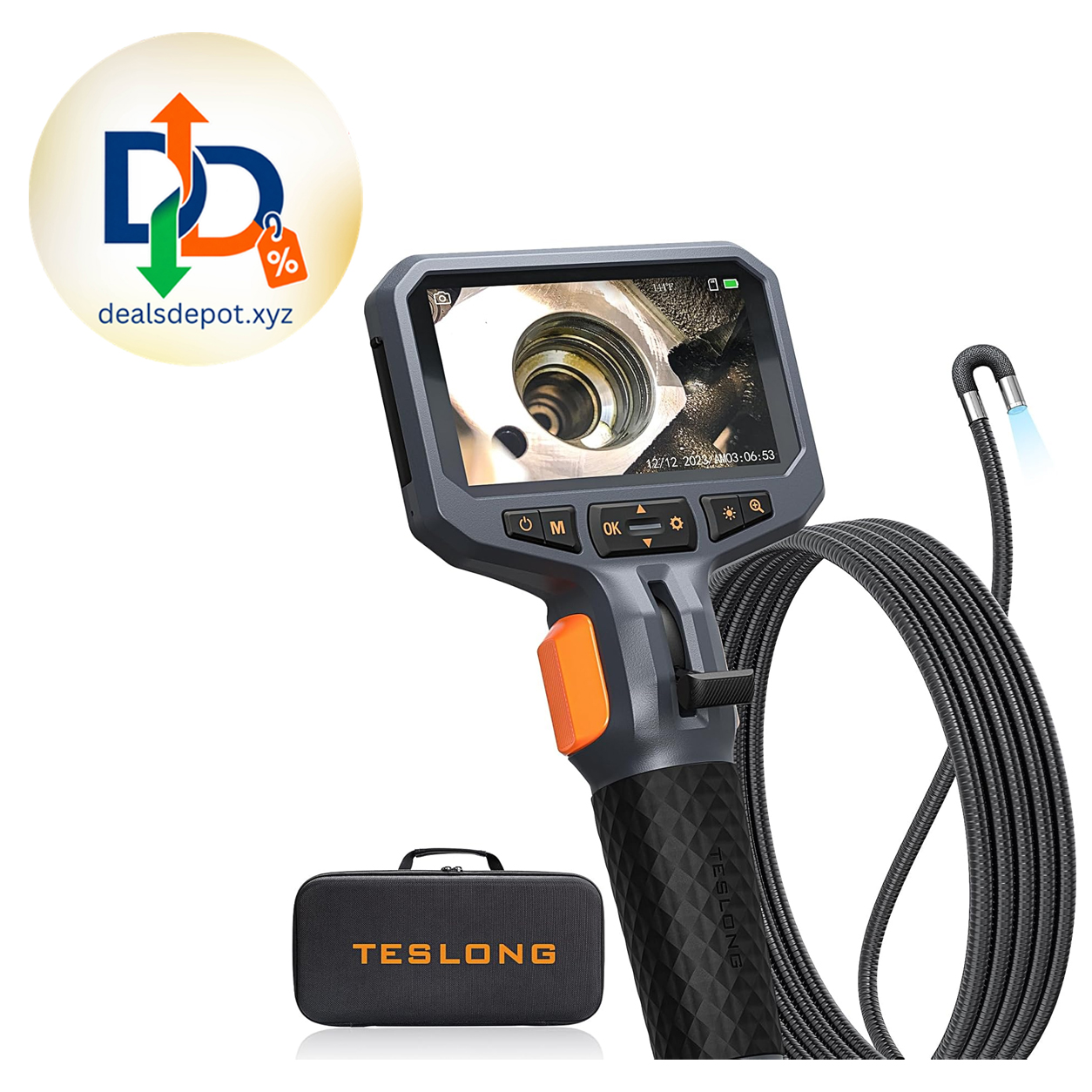 Teslong 10FT Articulating Borescope for Mechanic Automotive HVAC Wall Drain 0.25inch Endoscope, 2.0MP HD Camera, 6 LED Lights, 210° Articulation, 4.5" IPS Screen, 32GB, IP67 Waterproof, Carrying Case