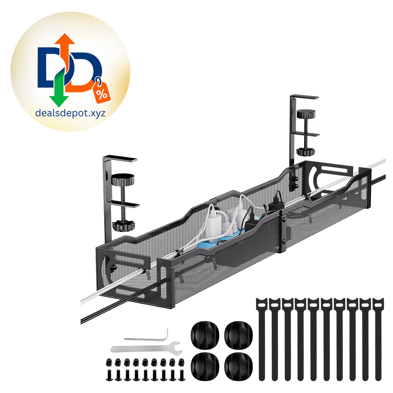 No-Drill Under-Desk Cable Management Tray – 25"