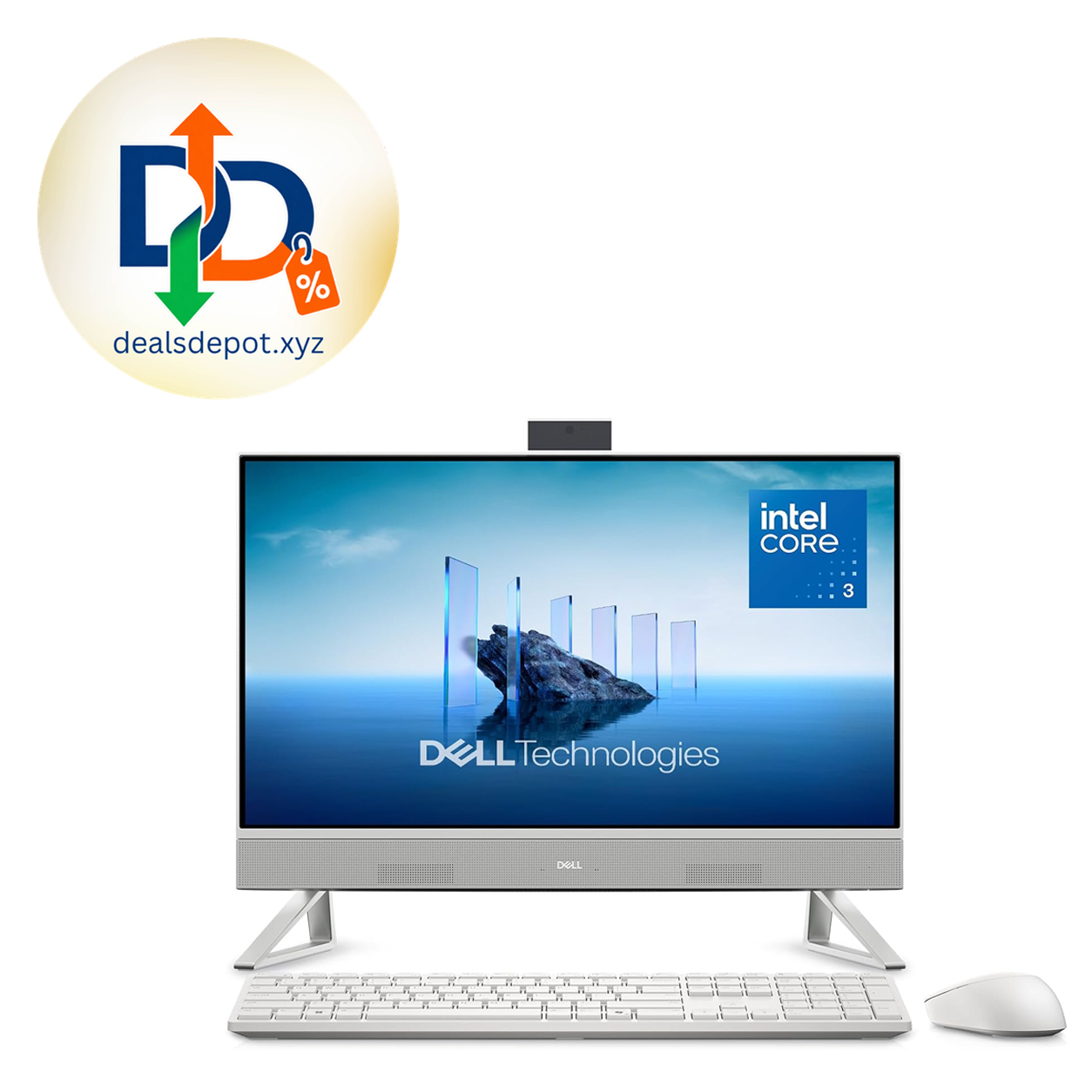 Dell 23.8" All-in-One Desktop, FHD, Intel Core 3 100U, Windows 11 Home Intel Graphics, 512GB SSD, 8GB, Wi‑Fi 6E, Bluetooth, Keyboard & Mouse, Dolby Atmos Speakers, EC24250