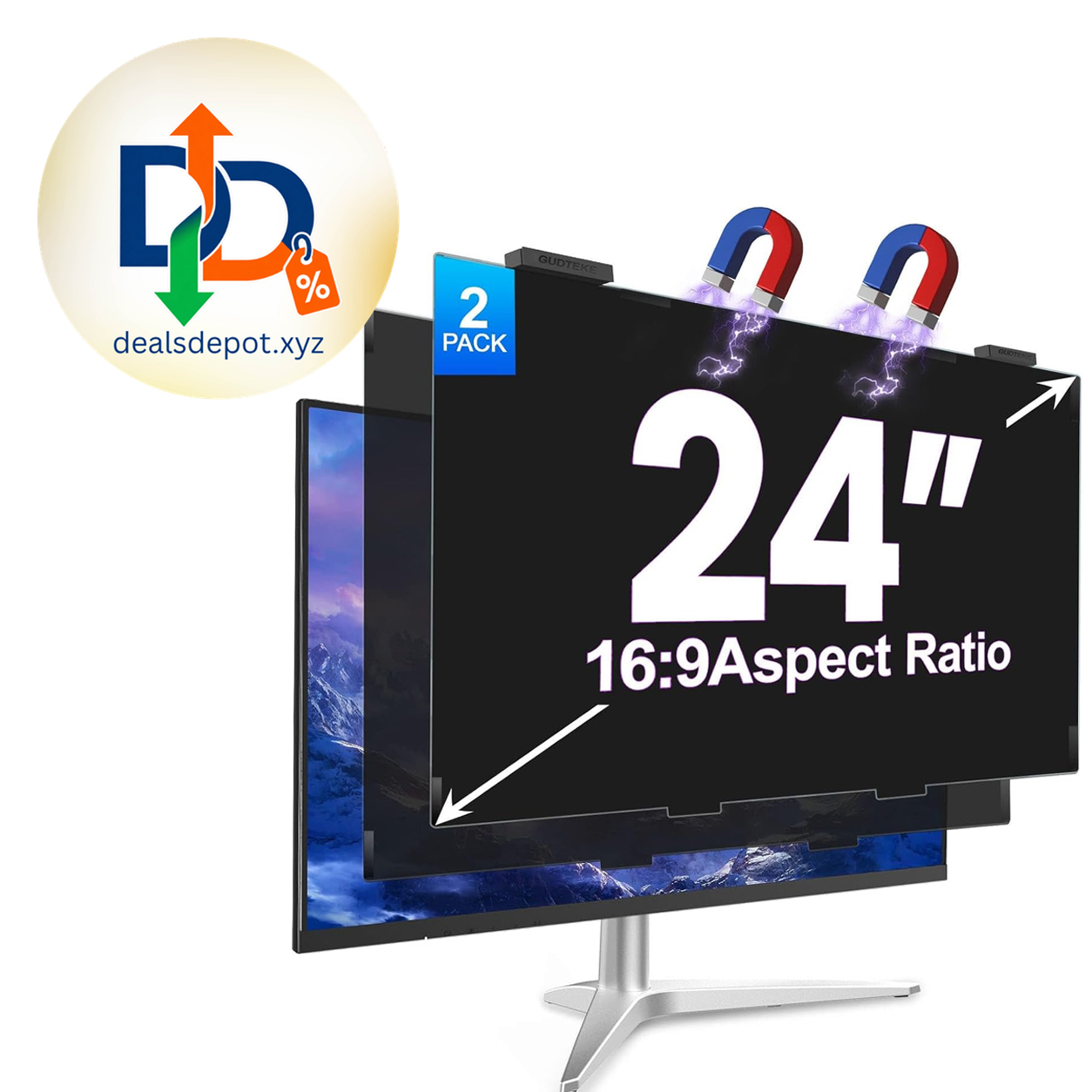 2Pack Magnetic 24 Inch Privacy Screen for Computer Monitor 16:9 Aspect Ratio, Hanging Removable Anti-Blue/Glare Protector Film, Anti Spy Desktop Security Private Filter 24in
