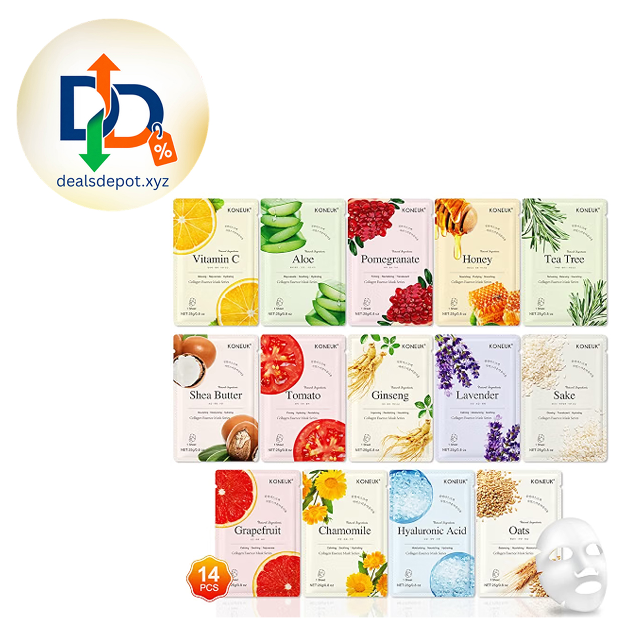 KONEUK 14-Pack Hydrating Face Masks