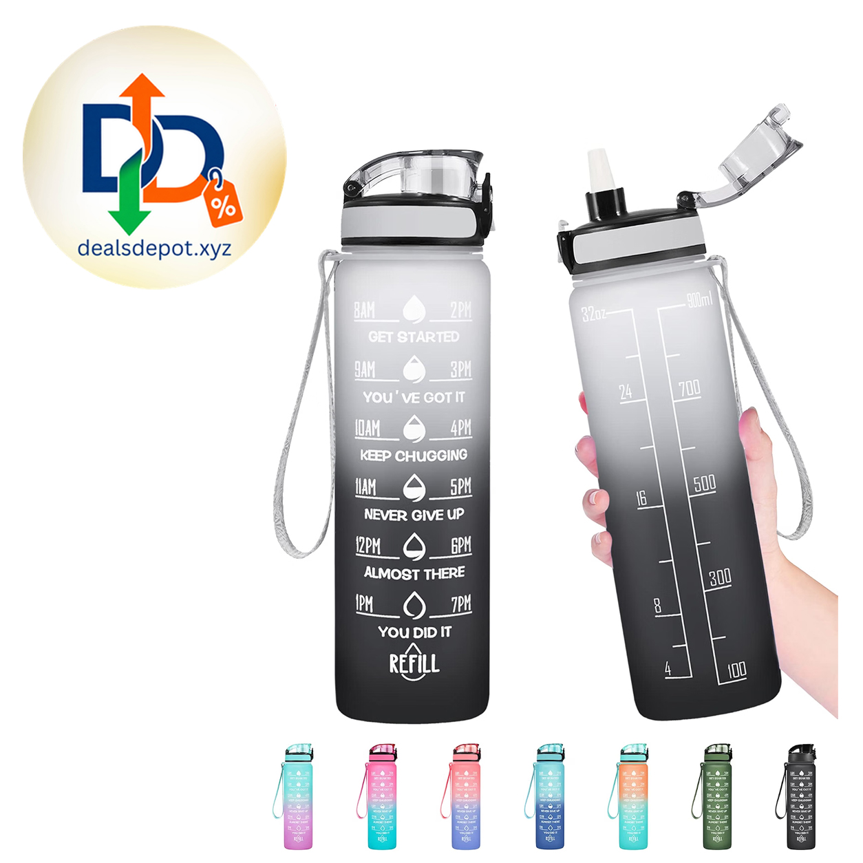 Enerbone Motivational Water Bottle with Straw