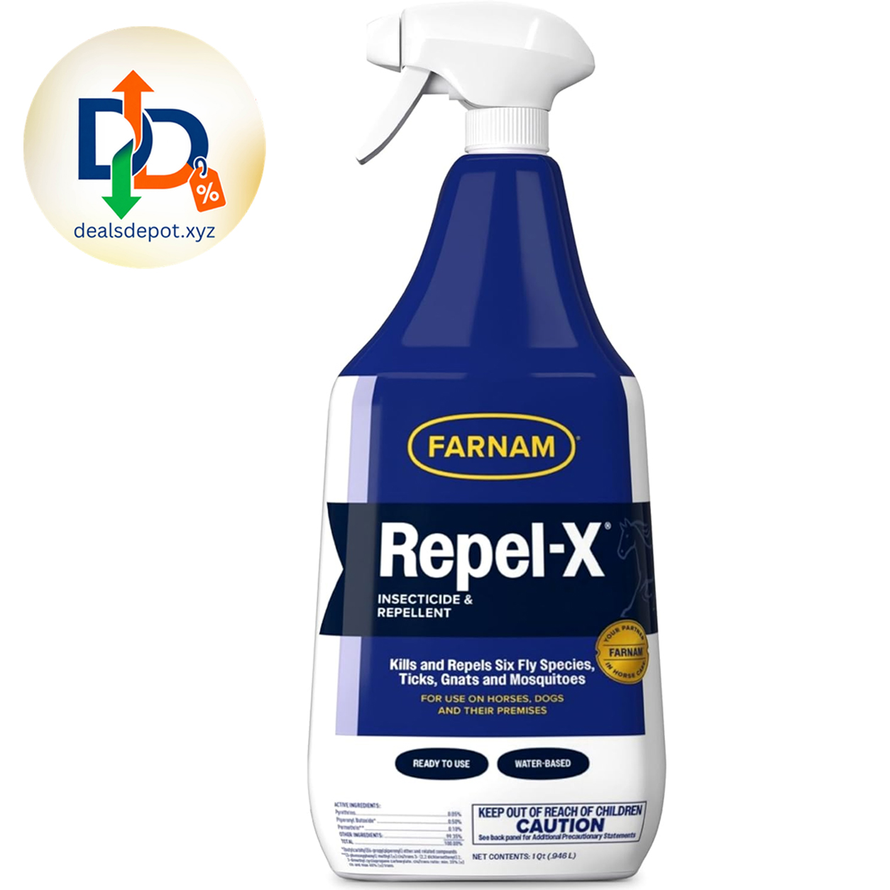 Farnam Repel-X Fly Spray for Horses, Ready To Use, 32 fl oz Spray Ready-to-use fly spray for horses and dogs that kills and repels flies, mosquitoes, gnats and ticks.
