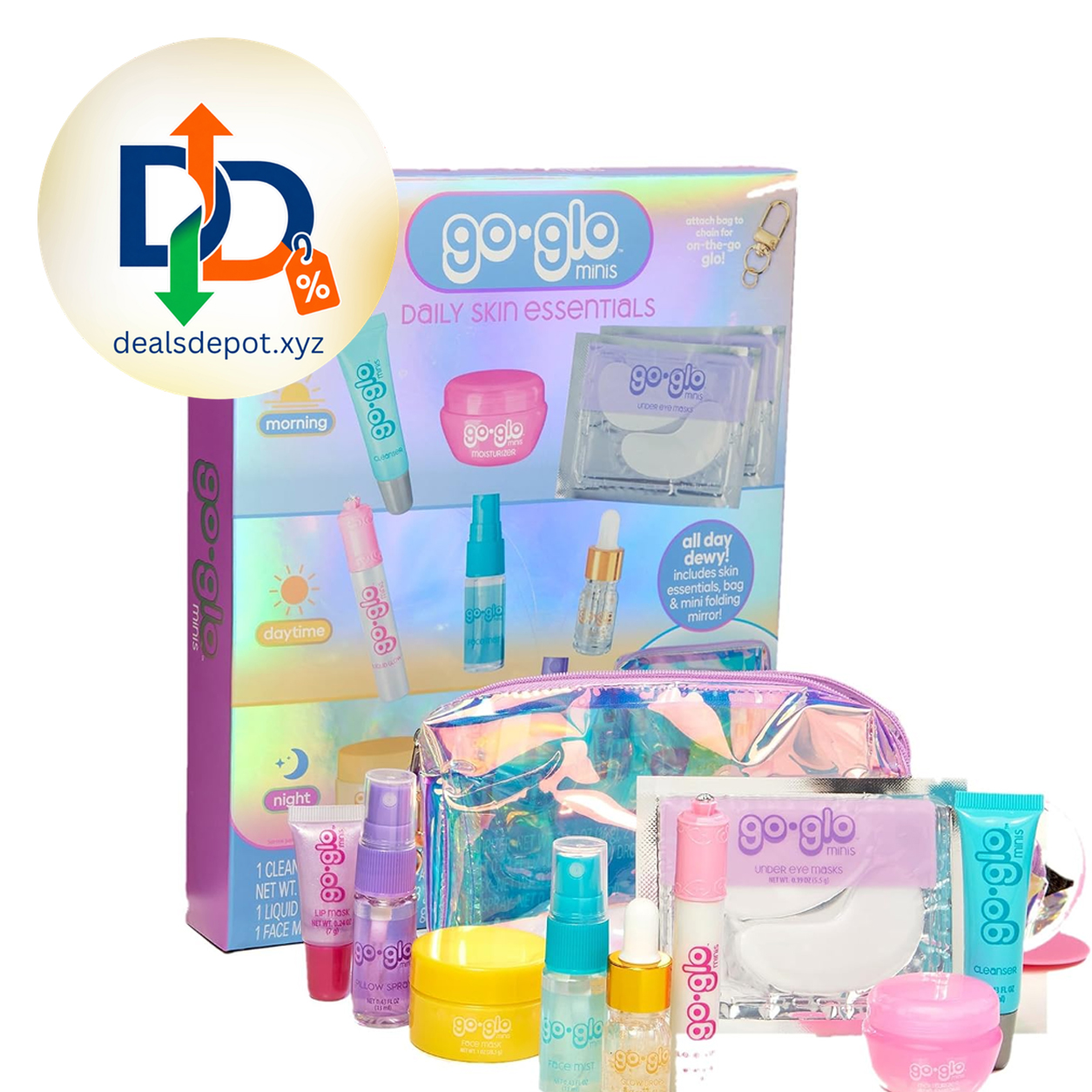 Go Glo Daily Skin Essentials Tween Beauty Set Full Day Skincare Set, Gentle Cleanser & Moisturizer, Face & Lip Mask, Tween Skincare Kit, Ages 8+