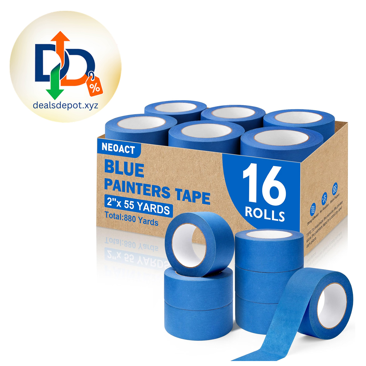 Blue Painters Tape – 16 Rolls, 2-Inch