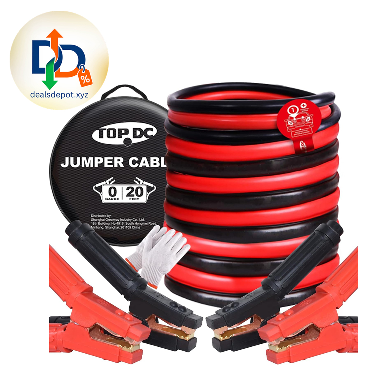 TOPDC Jumper Cables 0 Gauge 20FT 1000Amp Heavy Duty for Cars Heavy duty 0 Gauge jumper cables provide a 20 Feet reach and 1000A rating for cars and diesel trucks.