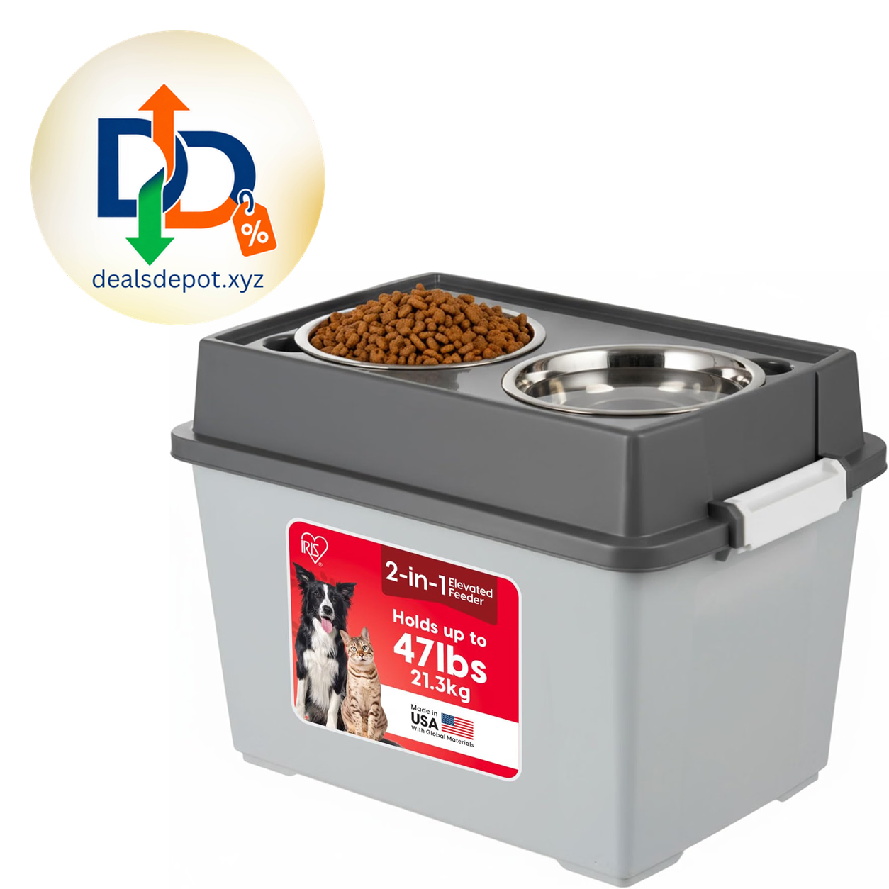 IRIS USA Elevated Dog Bowls – 15" Raised Feeder with Storage