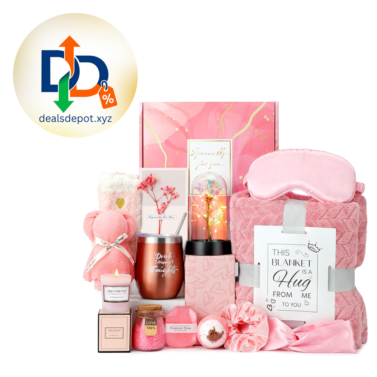 Spa Gift Basket for Women – Luxury Blanket & Light-Up Rose