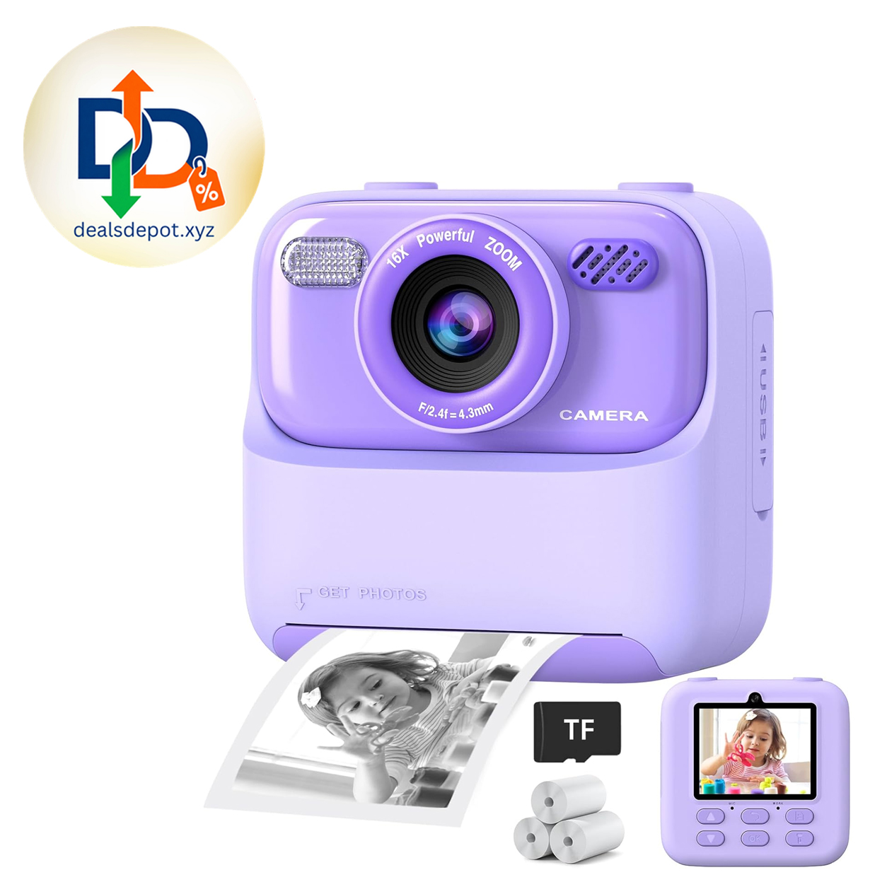 Kids Instant Digital Cameras for Boys and Girls, 1080P HD Dual-Lens Selfie Digital Camera with Print Paper