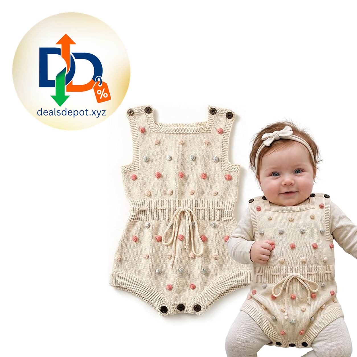 Simplee kids Baby Girl Romper, Sleeveless Pompoms Square Neck Soft Breathable Cotton, Spring Summer Fall Adjustable Waist One Piece Cute Daily Clothes Outfit, Newborn Infant Girls