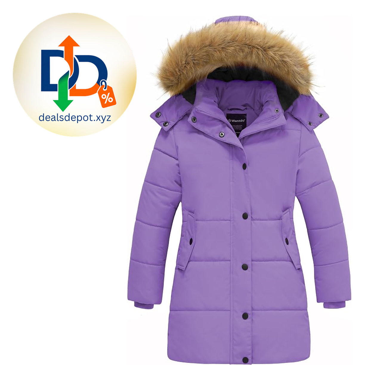 Wantdo Girls' Waterproof Winter Coat Long Puffer Jacket Warm Parka Hooded 5000mm Waterproof,Removable Faux Fur Hood,Fleece-Linning,Snap Pockets,Machine Washable