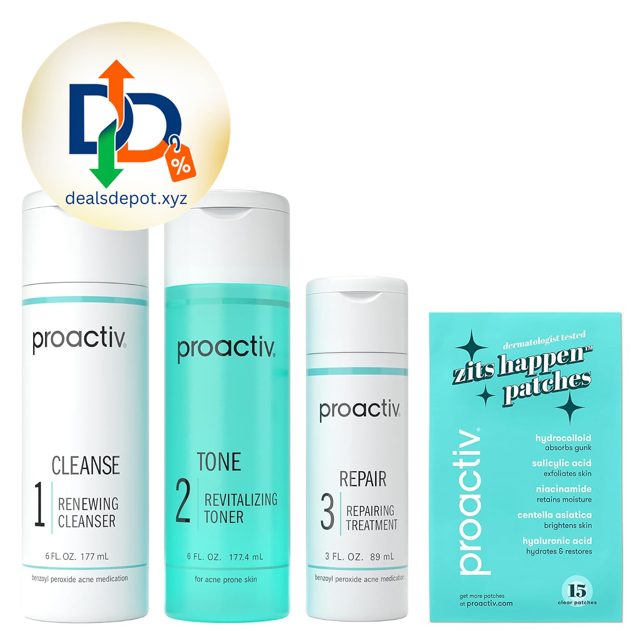 Proactiv Solution Acne Treatment Kit, 3-Step Routine, 90-Day, Free Patches