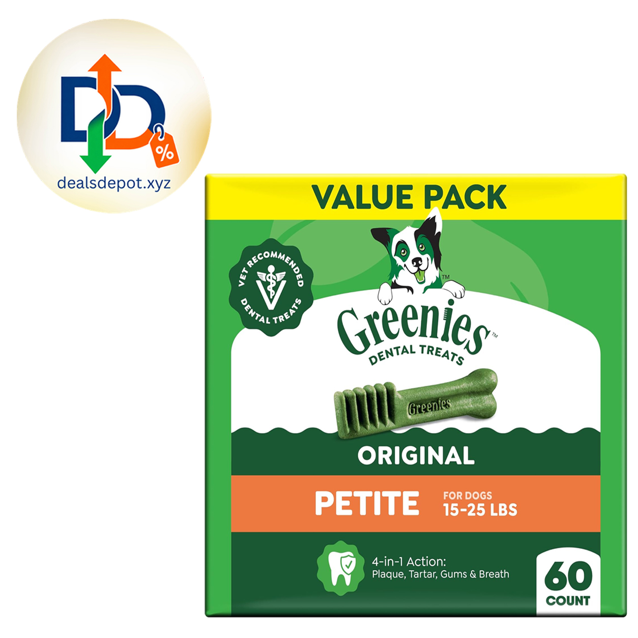 Greenies Petite Natural Dental Dog Treats, Original Flavor, 60 Count Veterinarian-recommended, supports oral health & freshens breath, clean to gumline, for dogs 15-25 lbs, chicken flavor