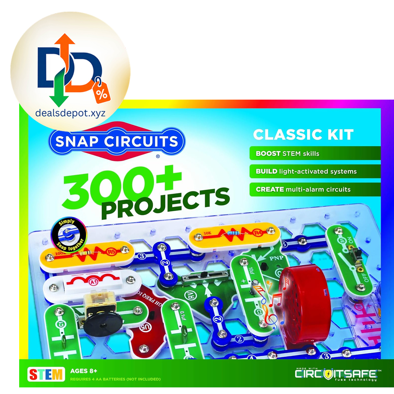 SNAP CIRCUITS Classic SC-300 STEM Electronics Kit, 300+ Projects, Ages 8+ Explore 300+ hands-on electronics projects with easy snap-together parts and a full-color project manual