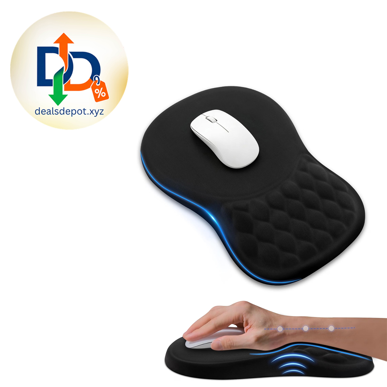 Ergonomic Mouse Pad with Memory Foam Wrist Rest – Black