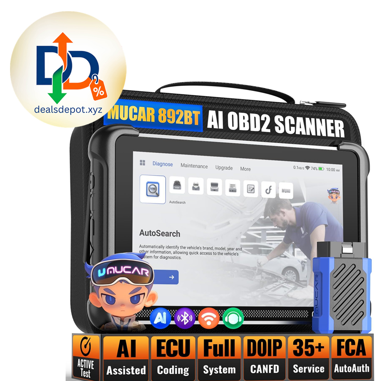 MUCAR 892BT AI Bi-Directional OBD2 Scanner Diagnostic Tool Full System, 35 Services,ECU Coding,FCA Autoauth,CANFD&DOIP,For Car Owners, DIYer, Technicians, Inspectors, Trainees