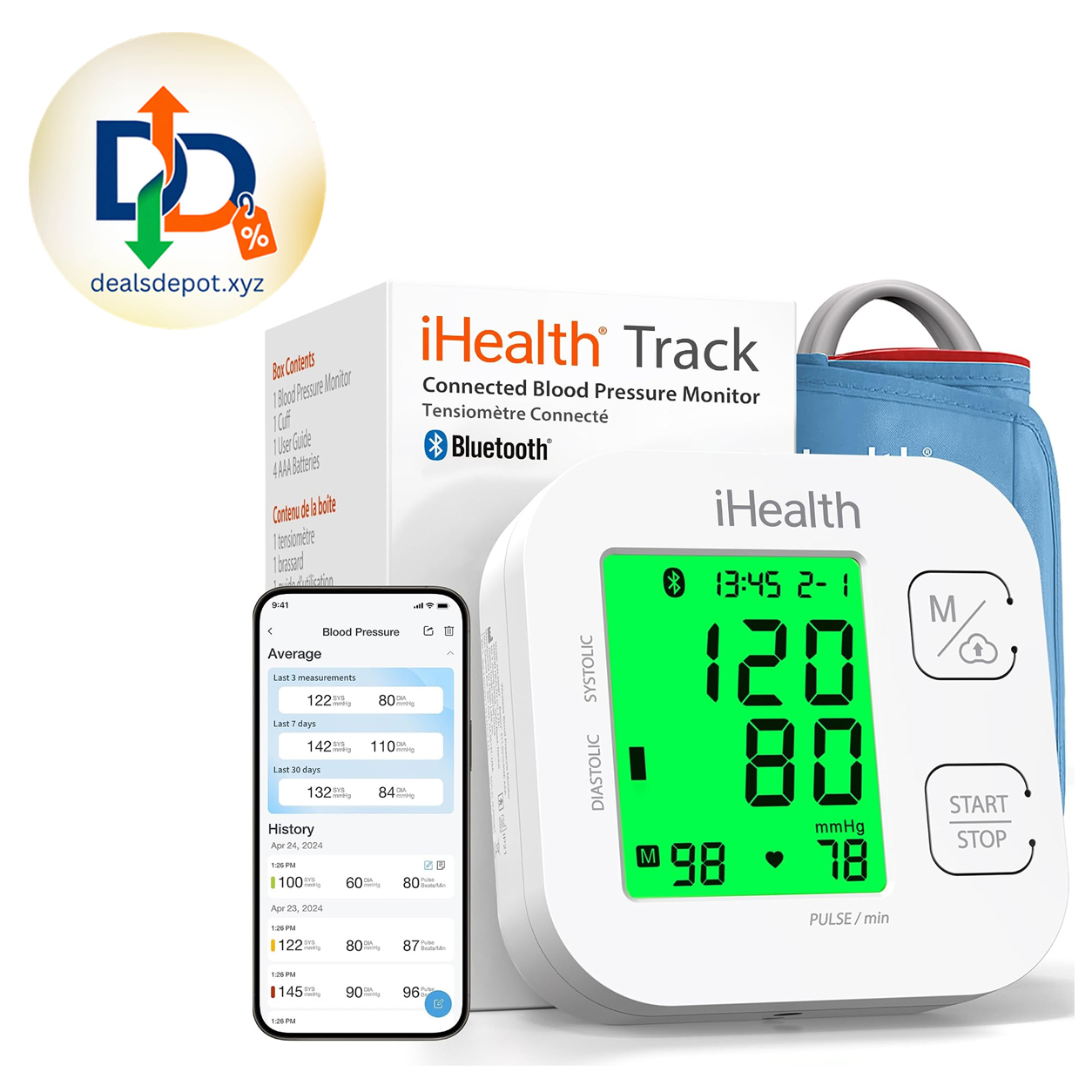 IHealth Track Smart Upper Arm Blood Pressure Monitor with Wide-Range Cuff Bluetooth BP monitor for standard to large adult arms, compatible with iOS and Android