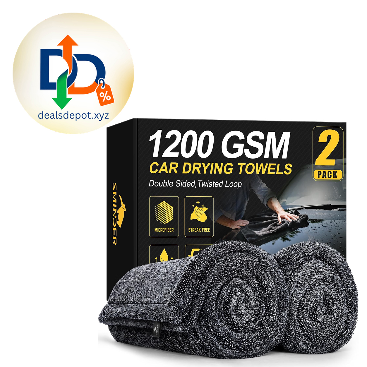 2-Pack 1200 GSM Car Drying Towels